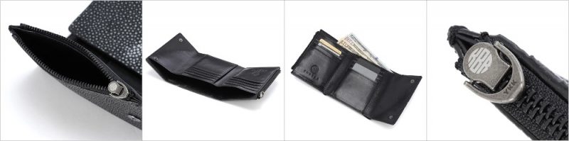 三つ折り財布スティングレイポリッシュの外装と収納ポケット