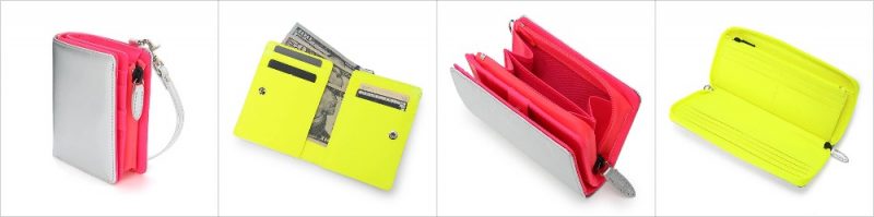 NEONアルミニウムシリーズ革財布の外装と収納ポケット