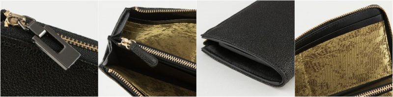 黒桟革L字ジップ長財布の外装と内装
